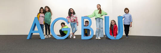Kids from Childrens Centers with AGBU Logo