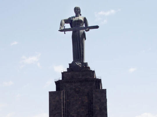 The Statue of Mother Armenia stands atop a hill in Armenia's