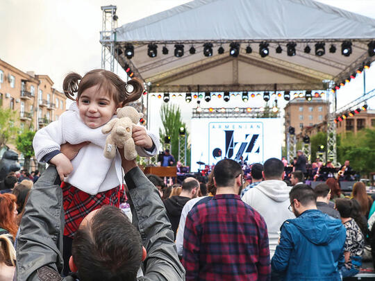 Yerevan celebrates International Jazz Day with an open air concert at the Cafesjian Center for the Arts.