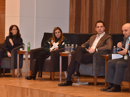 (L to R) Sarah Hermez, Sarine Karajerjian, Moderator Camilio Azzouz, and Hagop Djeghelian discuss the Survival of the Armenian Identity. 