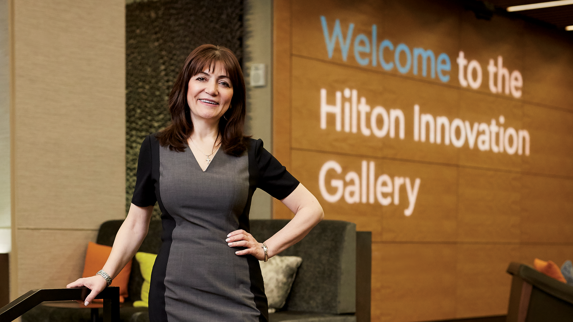 Vera Manoukian stands in the Hilton Innovation Gallery.