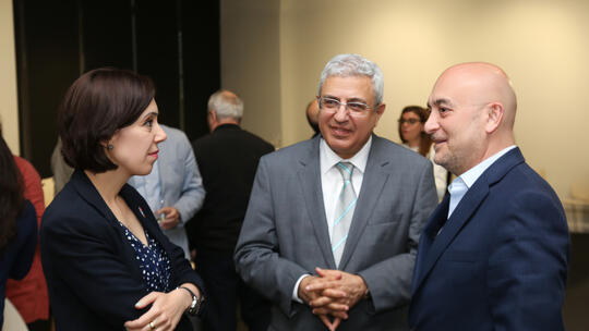 (L to R) AGBU Armenia Executive Director Marina Mkhitaryan, Director of Matenadaran Dr. Vahan Ter-Ghevondyan, and AGBU Armenia President Vasken Yacoubian